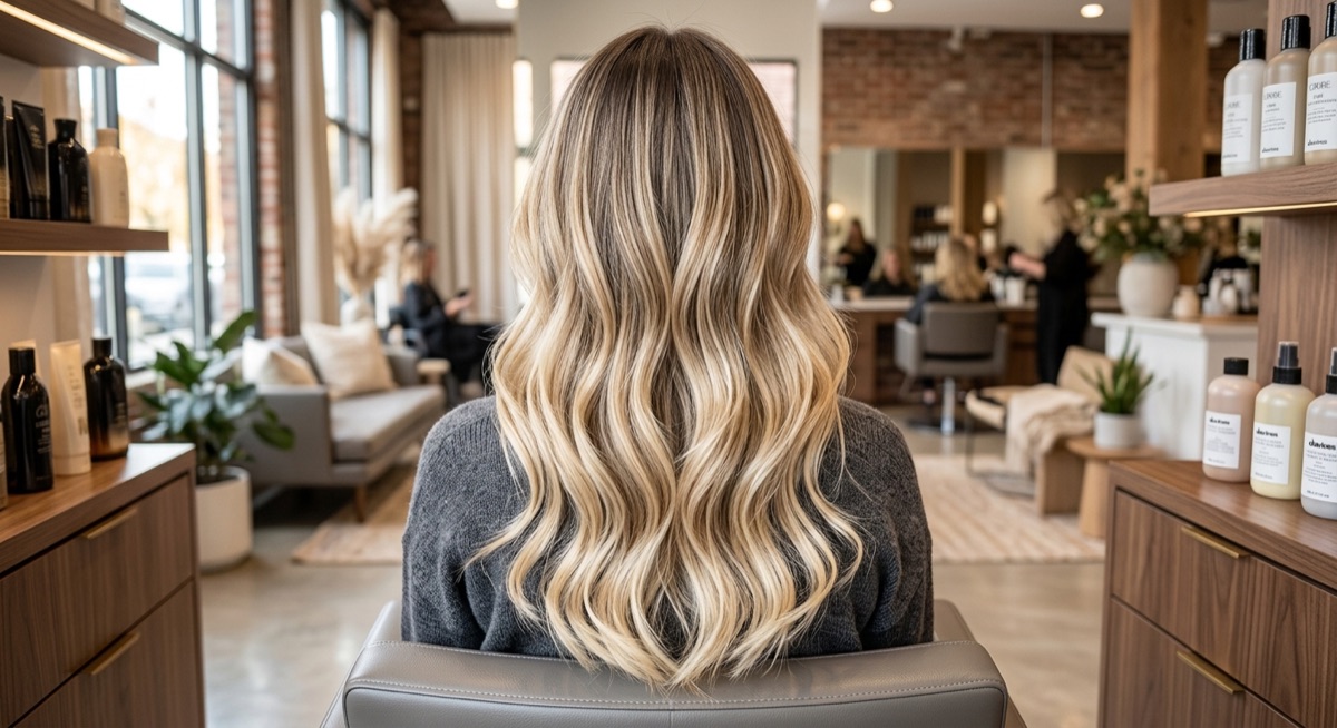 Beautiful dimensional blonde hair by a blonde specialist at Moxi Hair Studio in McKinney, TX