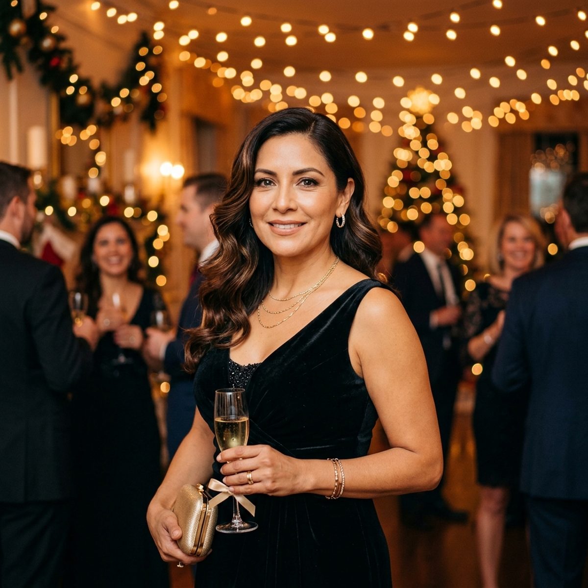 Soft Hollywood waves styled for a holiday party at Moxi Hair Studio in McKinney, TX
