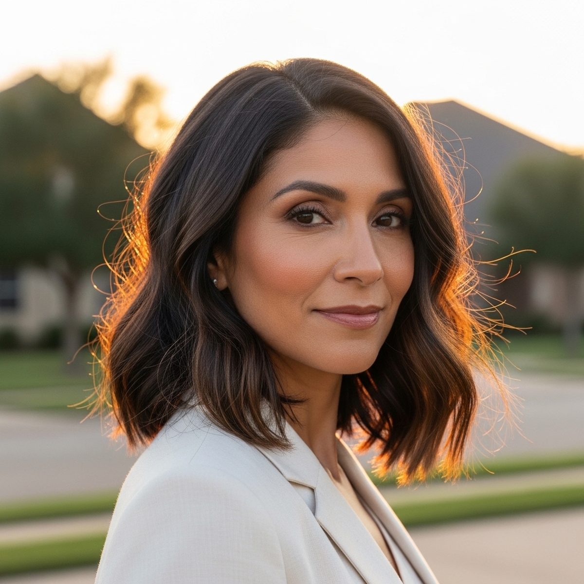 Effortless layered lob haircut on a woman over 50 at Moxi Hair Studio in McKinney, TX