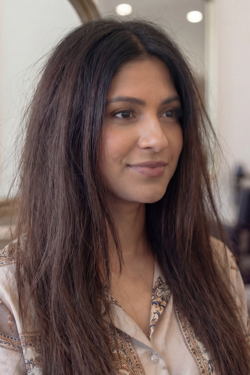 Client before styling at Moxi Hair Studio in McKinney, TX